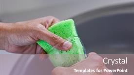  Presentation with green glass - Slide deck consisting of closeup-of-a-young-caucasian background and a coral colored foreground