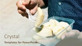  Presentation with apple pear - Slide set consisting of closeup-of-a-young-caucasian background and a soft green colored foreground