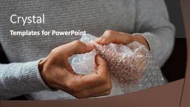  Presentation with bubble - Colorful slide deck enhanced with closeup-of-a-young-caucasian backdrop and a gray colored foreground