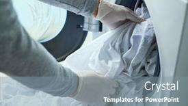  Presentation with latex gloves - Theme enhanced with closeup-of-a-young-caucasian background and a gray colored foreground