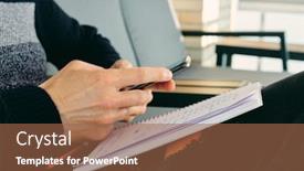  Presentation with taking notes - Cool new PPT layouts with closeup-of-a-young-caucasian backdrop and a tawny brown colored foreground