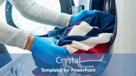  Presentation with clothes washing machine - Presentation design having closeup-of-a-young-caucasian background and a ocean colored foreground