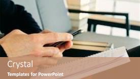  Presentation with taking notes - Amazing PPT theme having closeup-of-a-young-caucasian backdrop and a coral colored foreground