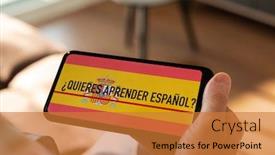  Presentation with spanish - Beautiful slides featuring closeup-of-a-young-caucasian backdrop and a gold colored foreground