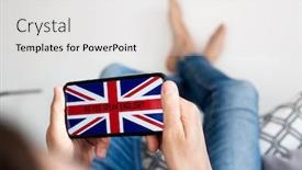  Presentation with english - PPT theme consisting of closeup-of-a-young-caucasian background and a light gray colored foreground