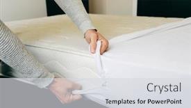  Presentation with mattress - Presentation theme enhanced with closeup-of-a-young-caucasian background and a light gray colored foreground