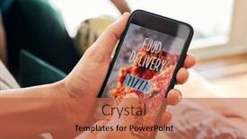  Presentation with food delivery - Colorful presentation theme enhanced with closeup-of-a-young-caucasian backdrop and a red colored foreground