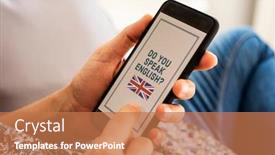  Presentation with english - PPT theme having closeup-of-a-young-caucasian background and a coral colored foreground