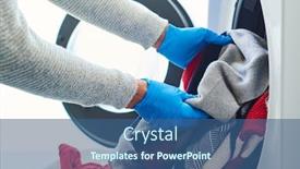  Presentation with clothes washing machine - PPT theme featuring closeup-of-a-young-caucasian background and a ocean colored foreground