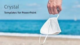  Presentation with face mask - Colorful slide deck enhanced with closeup-of-a-young-caucasian backdrop and a light blue colored foreground