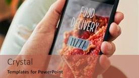  Presentation with food delivery - Theme having closeup-of-a-young-caucasian background and a red colored foreground