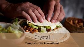  Presentation with raw meat - Theme with closeup-of-a-young-caucasian background and a coral colored foreground