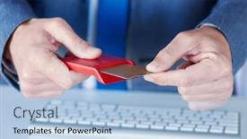  Presentation with terminal - PPT theme consisting of closeup-of-a-young-caucasian background and a light blue colored foreground