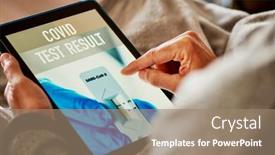  Presentation with smartphone app - PPT theme featuring closeup-of-a-young-caucasian background and a coral colored foreground