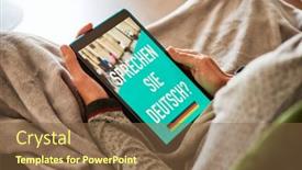  Presentation with german - PPT theme having closeup-of-a-young-caucasian background and a tawny brown colored foreground