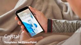  Presentation with smartphone app - PPT theme having closeup-of-a-young-caucasian background and a violet colored foreground