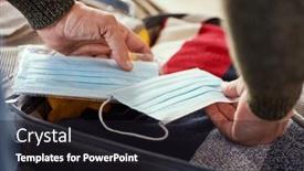  Presentation with face masks - PPT theme enhanced with closeup-of-a-young-caucasian background and a dark gray colored foreground