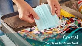  Presentation with face masks - Audience pleasing presentation theme consisting of closeup-of-a-young-caucasian backdrop and a ocean colored foreground