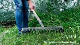  Presentation with farmland - Slide set having closeup-of-a-young-caucasian background and a forest green colored foreground