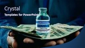  Presentation with covid vaccine - Presentation enhanced with closeup-of-a-young-caucasian background and a navy blue colored foreground