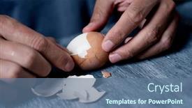  Presentation with eggshell - Colorful presentation design enhanced with closeup-of-a-young-caucasisan backdrop and a ocean colored foreground