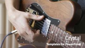  Presentation with young - Audience pleasing slide deck consisting of closeup of a young man strumming chord on guitar backdrop and a tawny brown colored foreground
