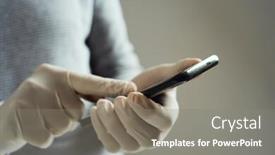  Presentation with latex gloves - Amazing PPT theme having closeup-of-a-young-man backdrop and a gray colored foreground