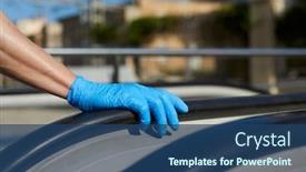  Presentation with latex gloves - PPT layouts featuring closeup-of-a-young-man background and a ocean colored foreground