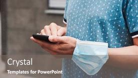  Presentation with face mask - Audience pleasing presentation theme consisting of closeup-of-a-young-man backdrop and a gray colored foreground