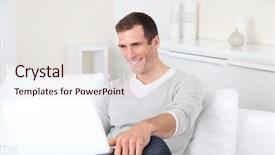  Presentation with computer - Colorful presentation theme enhanced with closeup-of-adult-man-sitting backdrop and a lemonade colored foreground