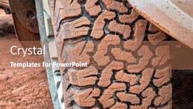  Presentation with dirt car - PPT theme consisting of closeup-of-all-terrain-tire background and a coral colored foreground