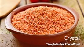  Presentation with lentils - PPT layouts with closeup of an earthenware bowl full of uncooked red lentils on a rustic wooden table background and a tawny brown colored foreground
