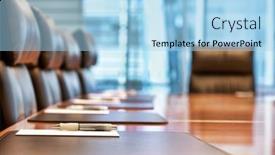  Presentation with conference - Presentation theme featuring closeup-of-an-empty-conference background and a light blue colored foreground