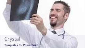  Presentation with physician - Presentation consisting of closeup of an experienced physician examining x-ray background and a lemonade colored foreground