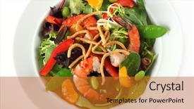  Presentation with soy - Slide deck having closeup of asian shrimp salad plate with soy-ginger vinaigrette bird eye view background and a gold colored foreground
