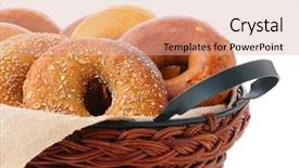  Presentation with sesame seed - Presentation theme having closeup of assorted fresh bagels background and a coral colored foreground