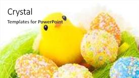  Presentation with christian green - Colorful slides enhanced with closeup of beautiful easter still life isolated on white background colorful eggs on green grass nice yellow chick traditional christian holiday backdrop and a white colored foreground