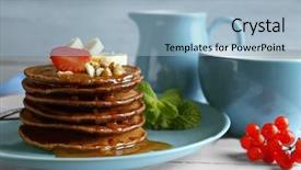  Presentation with chocolate strawberry - PPT theme enhanced with closeup of blue plate with delicious chocolate pancakes decorated with strawberry and banana background and a light blue colored foreground