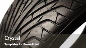  Presentation with brand - Audience pleasing theme consisting of auto racing - closeup of brand new tire backdrop and a dark gray colored foreground