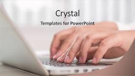  Presentation with keyboard - Slide deck having closeup of business woman hand background and a sky blue colored foreground