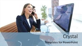  Presentation with smartphone - Slides consisting of closeup of business woman talking background and a  colored foreground