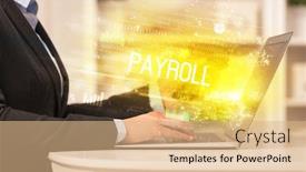  Presentation with payroll - Colorful presentation design enhanced with closeup-of-businessman-hands-working backdrop and a coral colored foreground