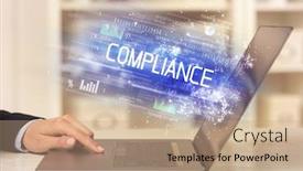  Presentation with compliance - Audience pleasing presentation theme consisting of closeup-of-businessman-hands-working backdrop and a coral colored foreground