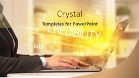  Presentation with laptop - Cool new theme with closeup-of-businessman-hands-working backdrop and a yellow colored foreground