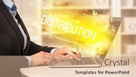  Presentation with distribution - Amazing PPT theme having closeup-of-businessman-hands-working backdrop and a lemonade colored foreground