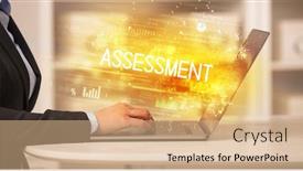  Presentation with assessment business - Theme having closeup-of-businessman-hands-working background and a coral colored foreground