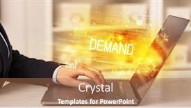  Presentation with laptop - Theme featuring closeup-of-businessman-hands-working background and a coral colored foreground