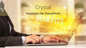  Presentation with laptop - Presentation consisting of closeup-of-businessman-hands-working background and a yellow colored foreground