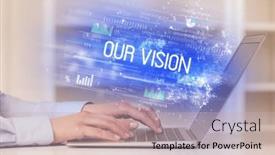  Presentation with laptop - Presentation having closeup-of-businessman-hands-working background and a soft green colored foreground