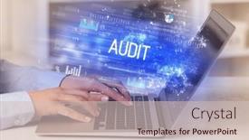  Presentation with laptop - PPT theme featuring closeup-of-businessman-hands-working background and a soft green colored foreground